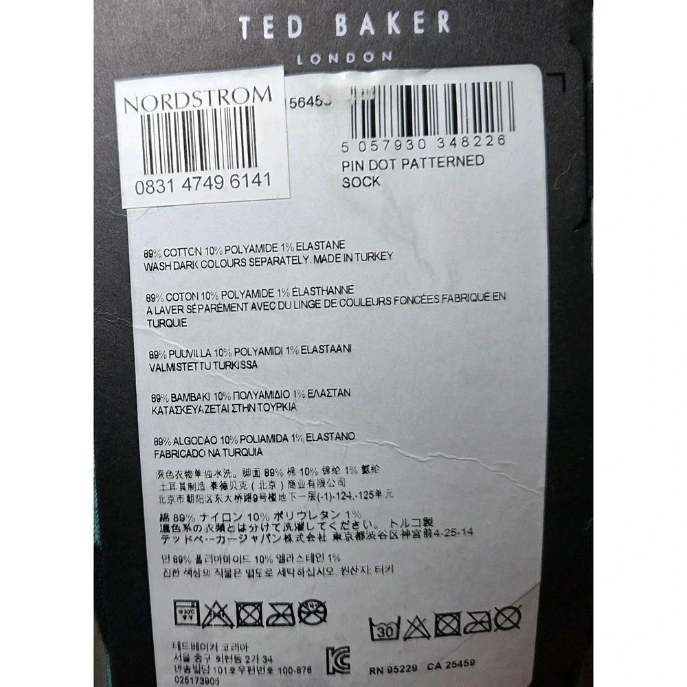 Ted Baker London Men's Teal Pin Dot Pattern Dress Socks Cotton Blend New